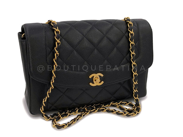 Chanel Vintage Black Caviar Diana Bag Medium 24k GHW - Boutique Patina