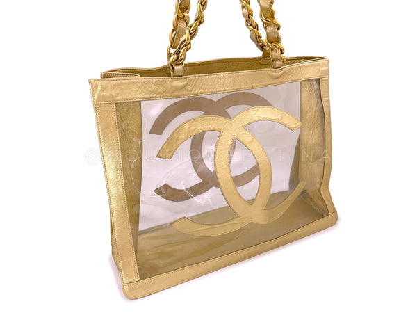 Chanel Vintage Clear Gold PVC Chunky Chain Tote Bag 24k GHW - Boutique Patina