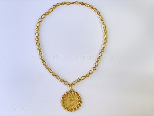 Chanel 1980s Vintage Heraldic Large Medallion Pendant Necklace - Boutique Patina