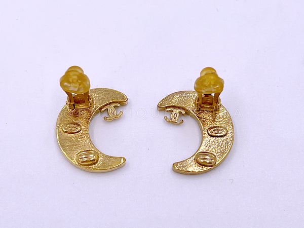 Rare Chanel Vintage 01P Crescent Moon Crystal Stud Earrings - Boutique Patina