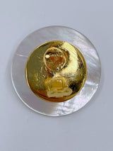 Chanel Vintage Giant Mother of Pearl and Black Woven Large Disc Stud Earrings - Boutique Patina