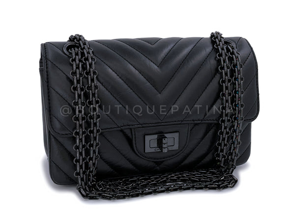 Pristine Chanel So Black Chevron Reissue Rectangular Mini 224 Flap Bag - Boutique Patina