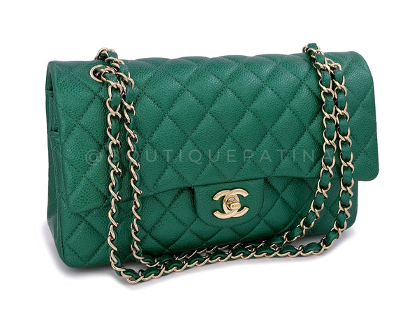 18S Chanel Iridescent Pearly Emerald Green Caviar Medium Classic Double Flap Bag GHW - Boutique Patina