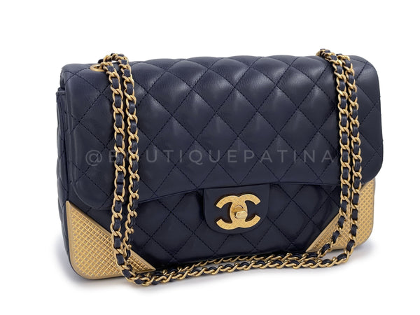 Chanel Quilted Rock the Corner Flap Bag Navy Blue Aged Gold HW - Boutique Patina