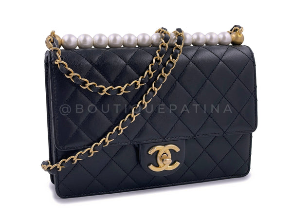Pristine Chanel Black Goatskin Chic Pearls Quilted Flap Bag GHW