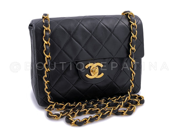 Chanel Vintage Black Square Mini Flap Bag 24k GHW