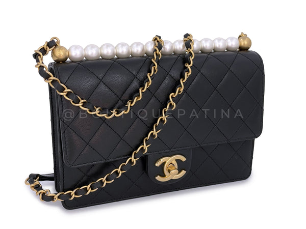 Pristine Chanel Black Goatskin Chic Pearls Quilted Flap Bag GHW - Boutique Patina