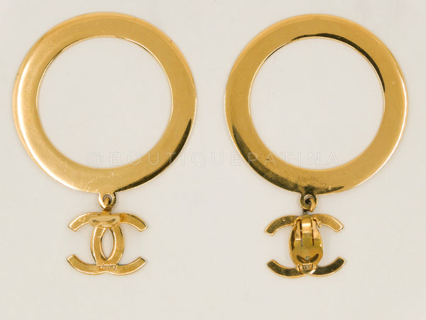 Rare 1980s Chanel Vintage Circle Hoop Dangle Earrings Drop