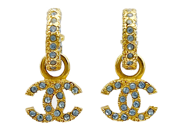 Chanel 01P Crystal Studded Small Hoop Dangle Earrings