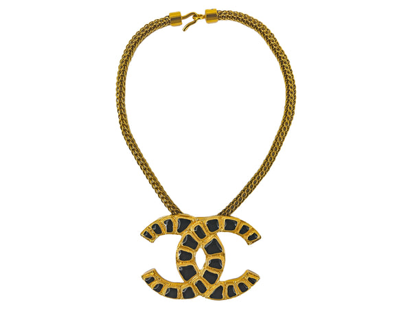 Chanel 19A Egyptian Collection Large CC Choker Necklace Gold and Black Enamel