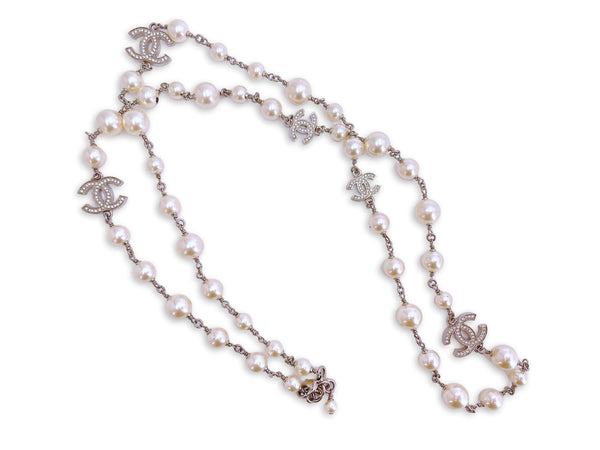 Chanel 17V Classic Opera Pearl and Crystal CC Strand Necklace