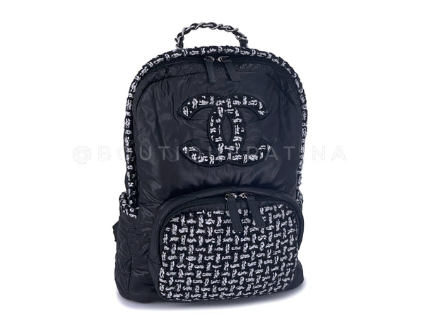 Chanel Black Tweed Coco Neige Logo Backpack Bag