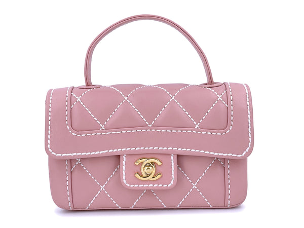 Chanel Pink Baby Mini Kelly Bag Rare Mauve Wild Stitch Surpique Flap 24k GHW
