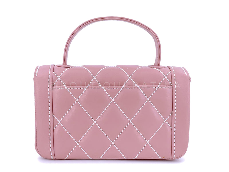 Chanel Pink Baby Mini Kelly Bag Rare Mauve Wild Stitch Surpique Flap 24k GHW