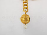 Chanel Vintage Choker Necklace 80s Coin Pearl Pendant Chain 24k GHW