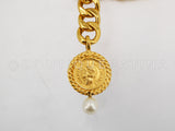 Chanel Vintage Choker Necklace 80s Coin Pearl Pendant Chain 24k GHW