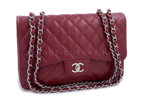 Chanel 2009 Burgundy Red Caviar Jumbo Classic Single Flap Bag SHW