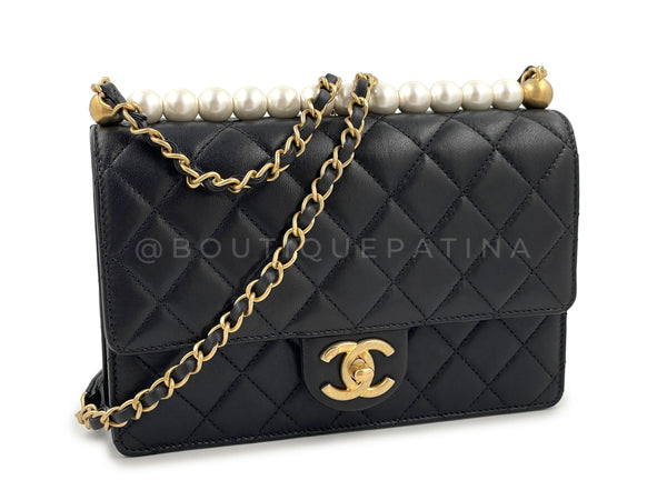 Pristine Chanel 19S Chic Pearls Flap Bag Black GHW