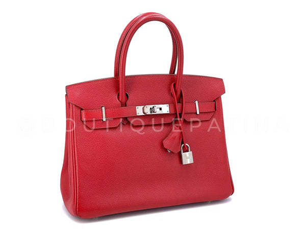 Hermes 30cm Rouge Garrance Red Evergrain Birkin Bag PHW