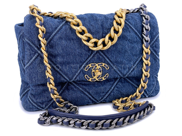 Chanel 19 Washed Blue Denim Large Flap Bag GHW