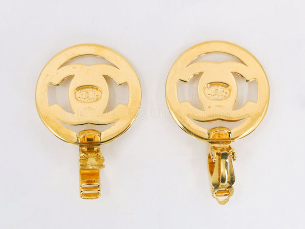 Chanel 97P Vintage Encircled Turnlock Drop Earrings 24k GHW