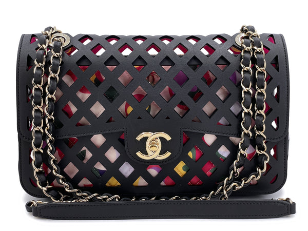 Chanel Black Diamond Cutout Medium Flap Bag GHW