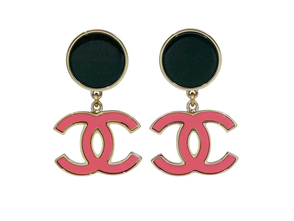 Chanel Enamel Earrings Pink CC Logo Drop 23C