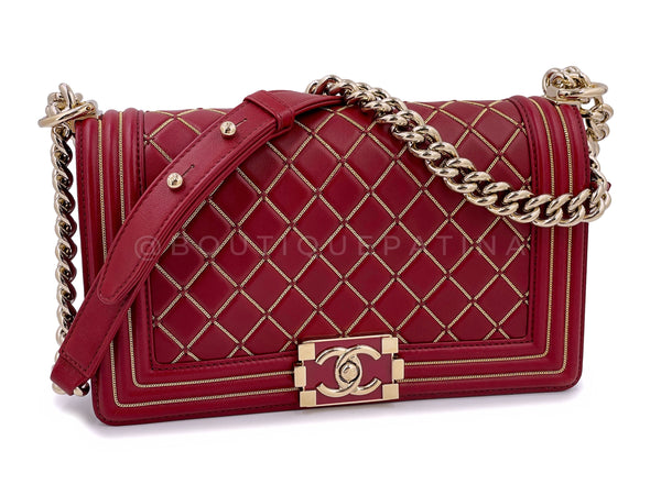 Chanel Red Micro Chain Quilted Medium Boy Bag GHW