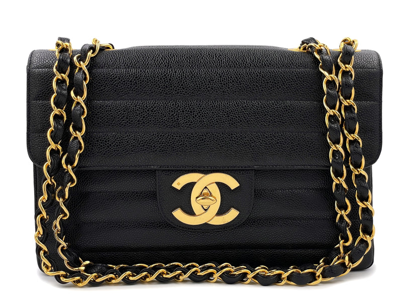 Chanel Vintage Caviar Jumbo Flap Bag 1995 Black Horizontal Classic 24k GHW