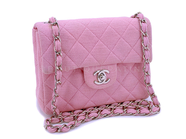 Chanel Sakura Pink Jersey Classic Square Mini Flap Bag SHW