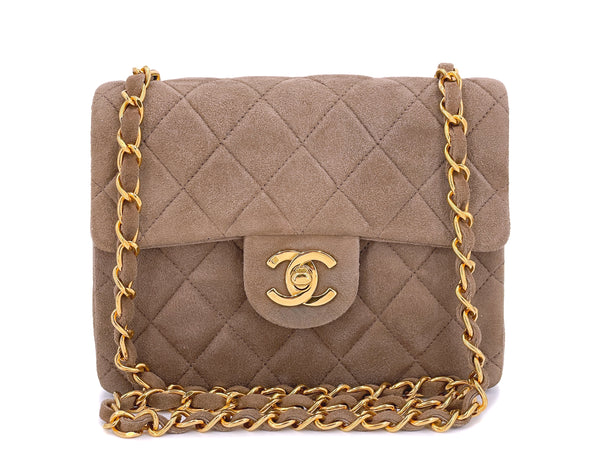 Chanel 1994 Vintage Taupe-Chocolate Brown Suede Square Mini Flap Bag 24k GHW