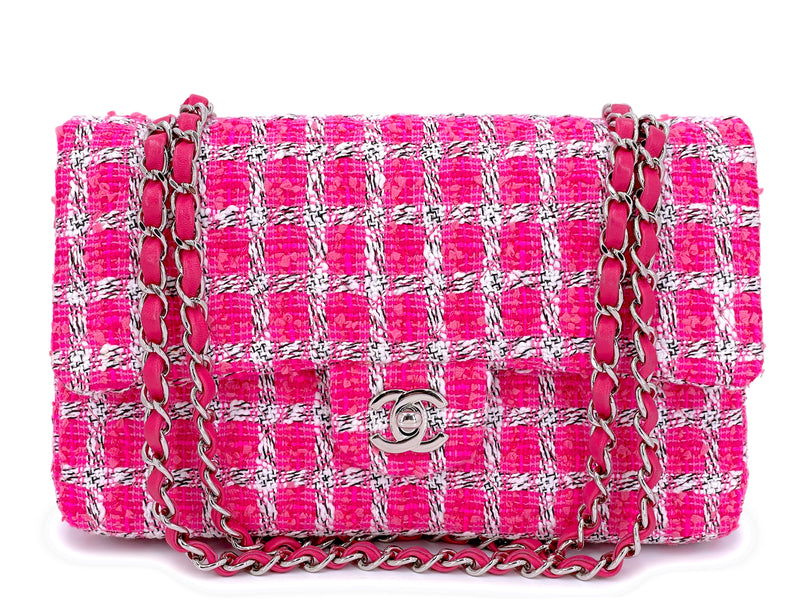 Chanel Pink Tweed Medium Classic Double Flap Bag SHW