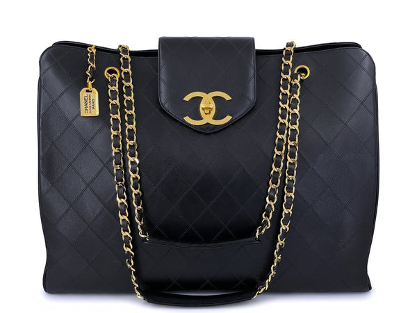 Chanel 1993 Vintage Black Supermodel Weekender XL Tote Bag 24k GHW