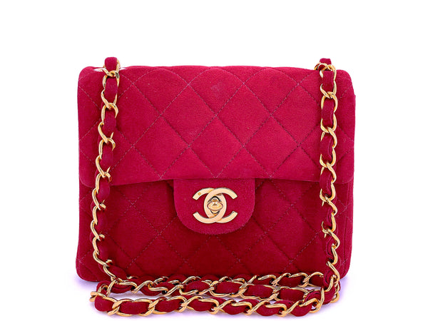 Chanel 1998 Vintage Red Suede Square Mini Flap Bag 24k GHW