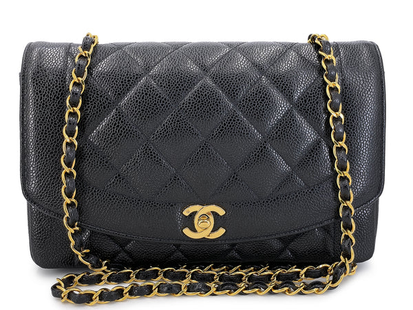 Chanel Black Caviar Diana Flap Bag 1993 Vintage Medium 24k GHW