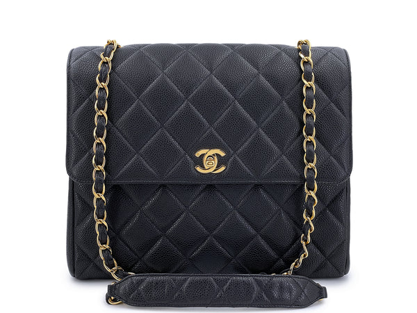Chanel 1996 Vintage Black Caviar Classic Tall Medium Flap Bag 24k GHW