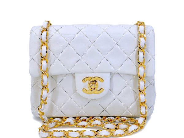 Chanel 1980s Vintage White Square Mini Flap Bag 24k GHW Lambskin