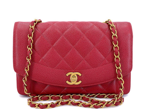 Chanel Vintage Red Caviar Small Diana Flap Bag 24k GHW