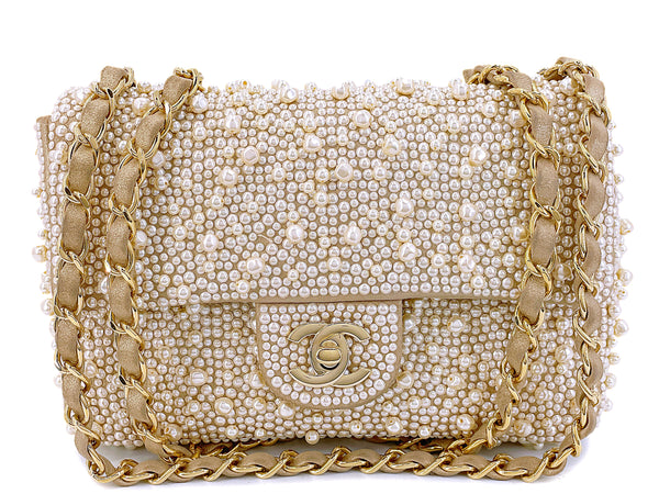 Rare Chanel 17A Pearl Mini Flap Bag Paris-Cosmopolite Metiers D'Art Pale Gold