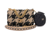 Chanel 19 19K Beige-Black Houndstooth Wallet on Chain WOC Bag Set JV3