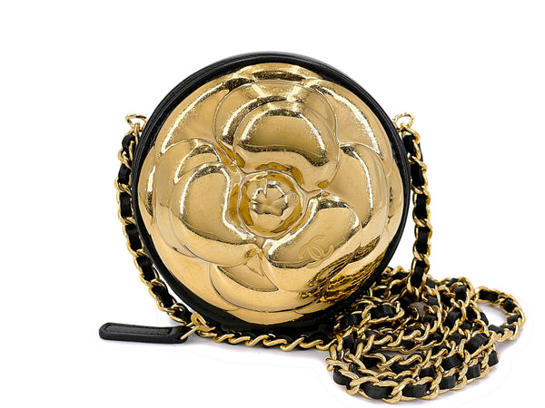 Chanel 2023 Gold Camellia Round Clutch with Chain Bag