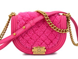 Chanel 23FW Fuchsia Pink Shearling Round Boy Flap Bag GHW EB1