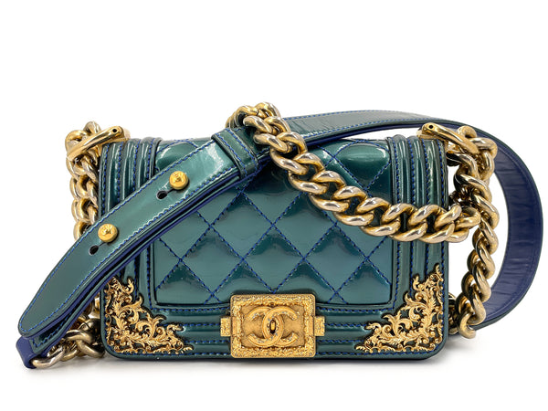 Chanel 13C Versailles Boy Mini Flap Bag Green Blue Patent GHW