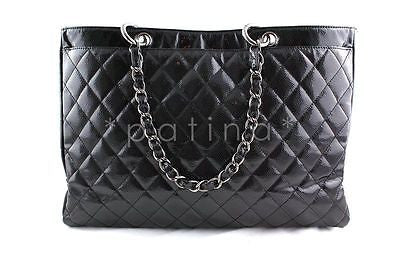 Chanel Black Patent Quilted Caviar Diamond Shine XL Shopper Tote Bag - Boutique Patina