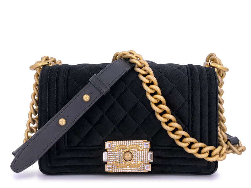 Chanel Small Boy Flap Bag Black Velvet Emerald-Cut Crystal Clasp GHW –  Boutique Patina