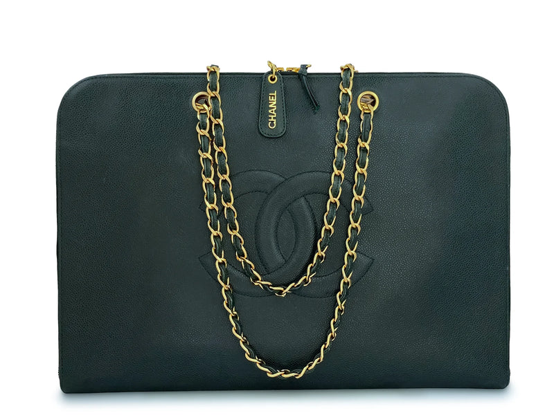 Pre-owned Chanel Vintage Cc Chain Cloth Tote In Black