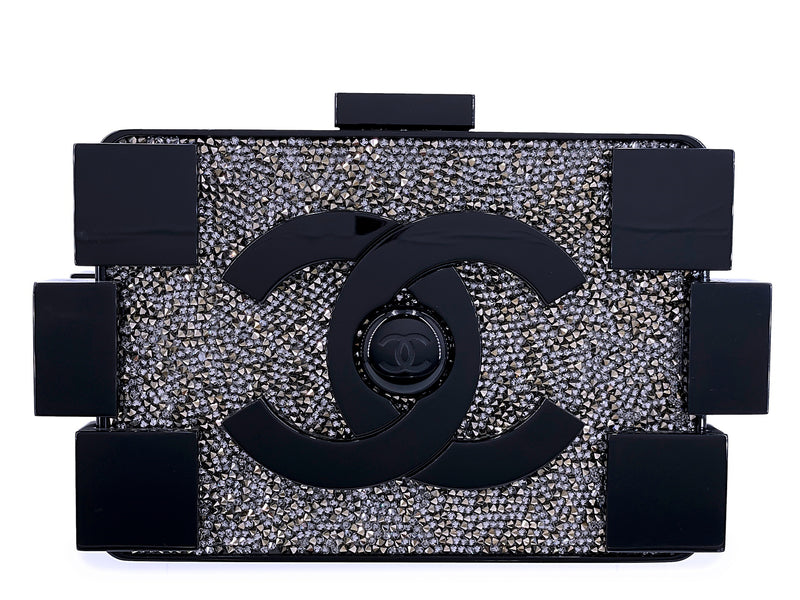 Chanel Lego Minaudière Strass Crystal Black Clutch Bag RHW 2013 Plexiglass