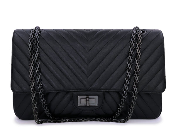 Chanel So Black Chevron Reissue Large 227 2.55 Flap Bag Goatskin - Boutique Patina