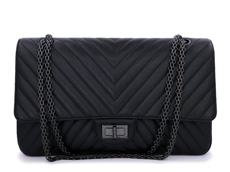 CHANEL Aged Calfskin Chevron Quilted 2.55 Reissue Mini Flap So Black  1205527