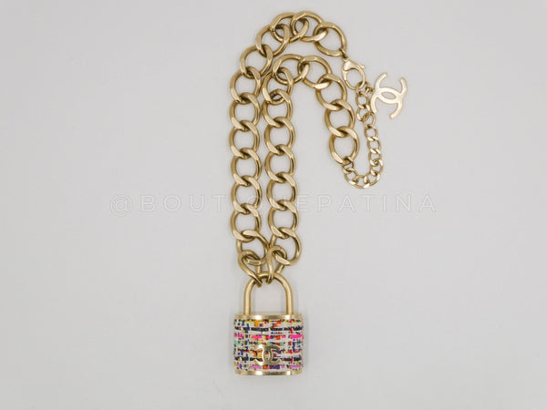 Chanel 2014 Supermarket Large Tweed Padlock Chain Necklace GHW